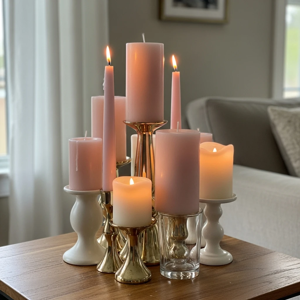 Cozy Candle Clusters - 50 Budget-Friendly & Beautiful Valentines Day Decorations for a Cozy Home