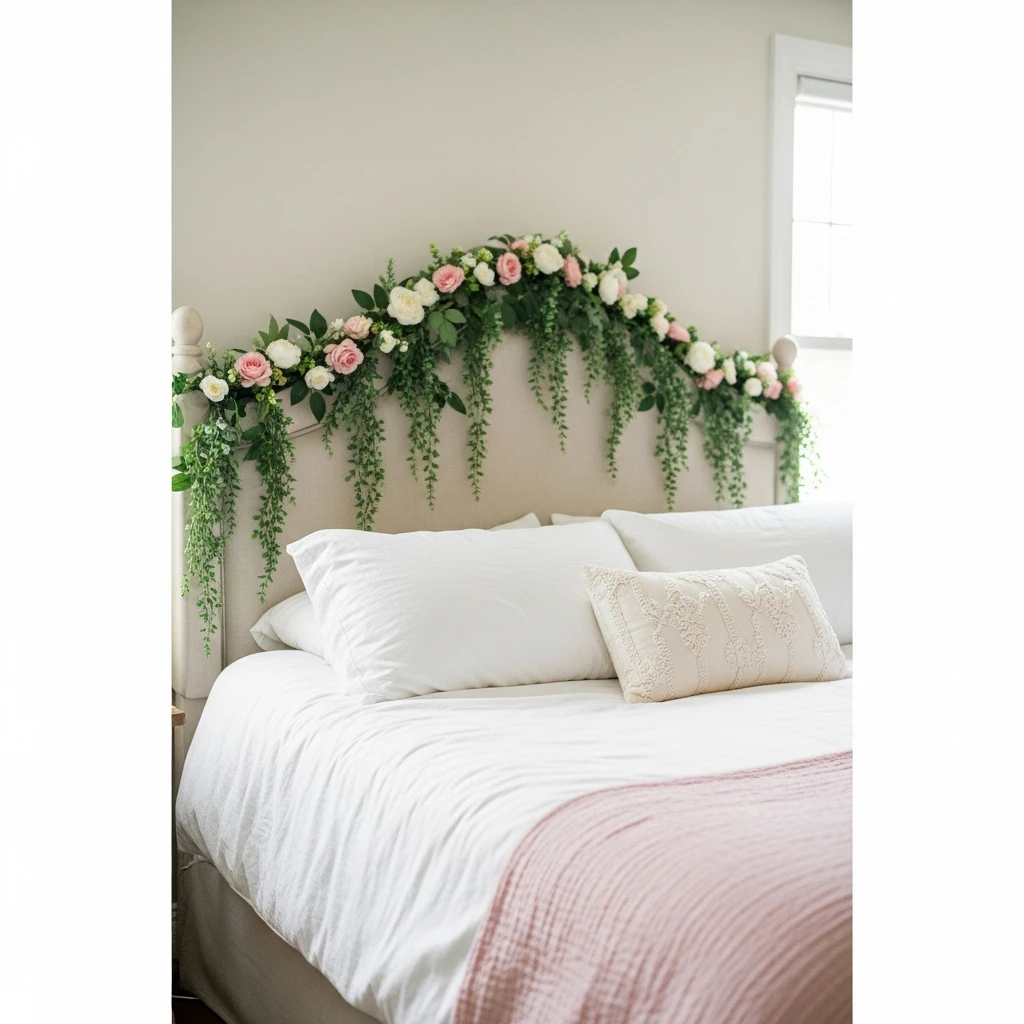 Romantic Headboard Florals - 50 Budget-Friendly & Beautiful Valentines Day Decorations for a Cozy Home