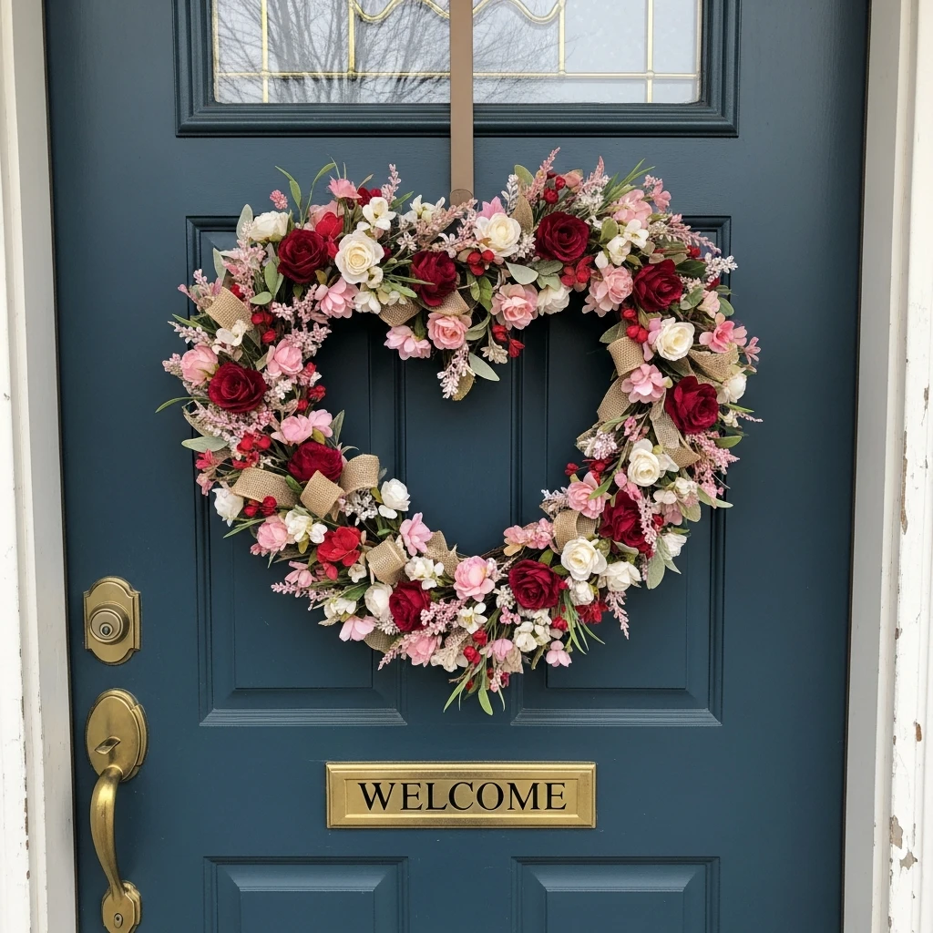 Welcoming Heart Wreath - 50 Budget-Friendly & Beautiful Valentines Day Decorations for a Cozy Home