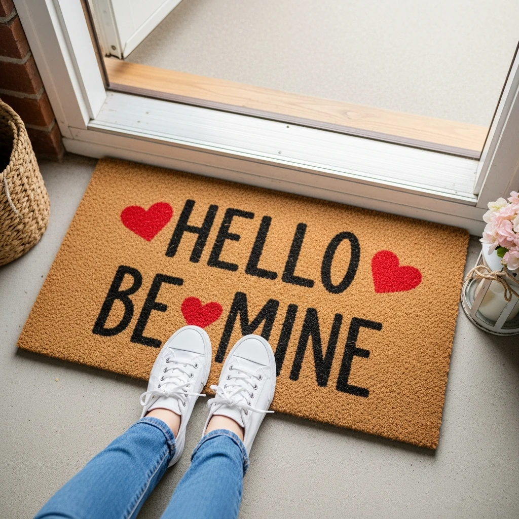 Playful Doormat - 50 Budget-Friendly & Beautiful Valentines Day Decorations for a Cozy Home