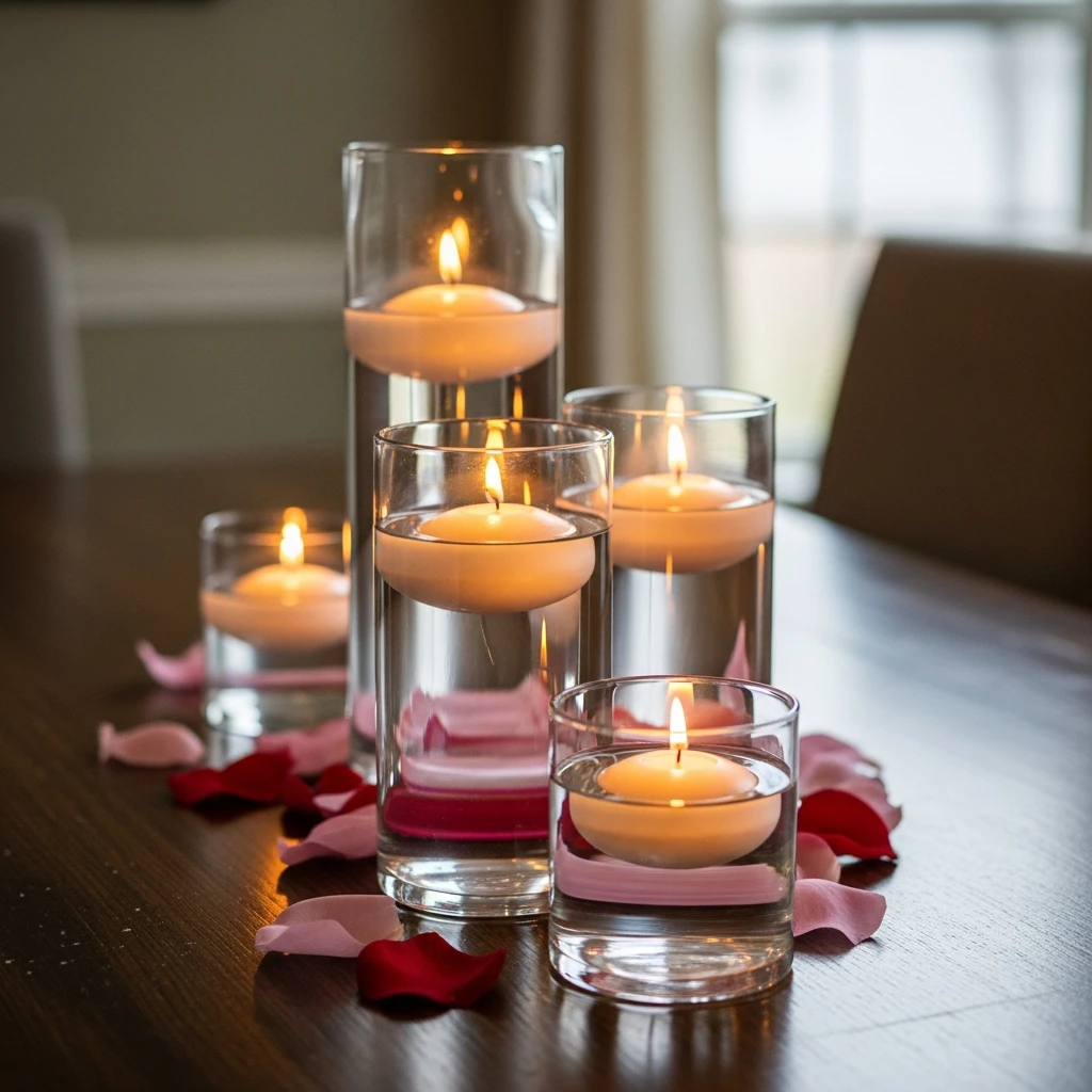 Elegant Floating Candles - 50 Budget-Friendly & Beautiful Valentines Day Decorations for a Cozy Home