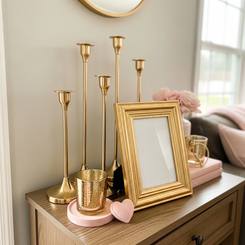 Warm Gold Accents - 50 Budget-Friendly & Beautiful Valentines Day Decorations for a Cozy Home