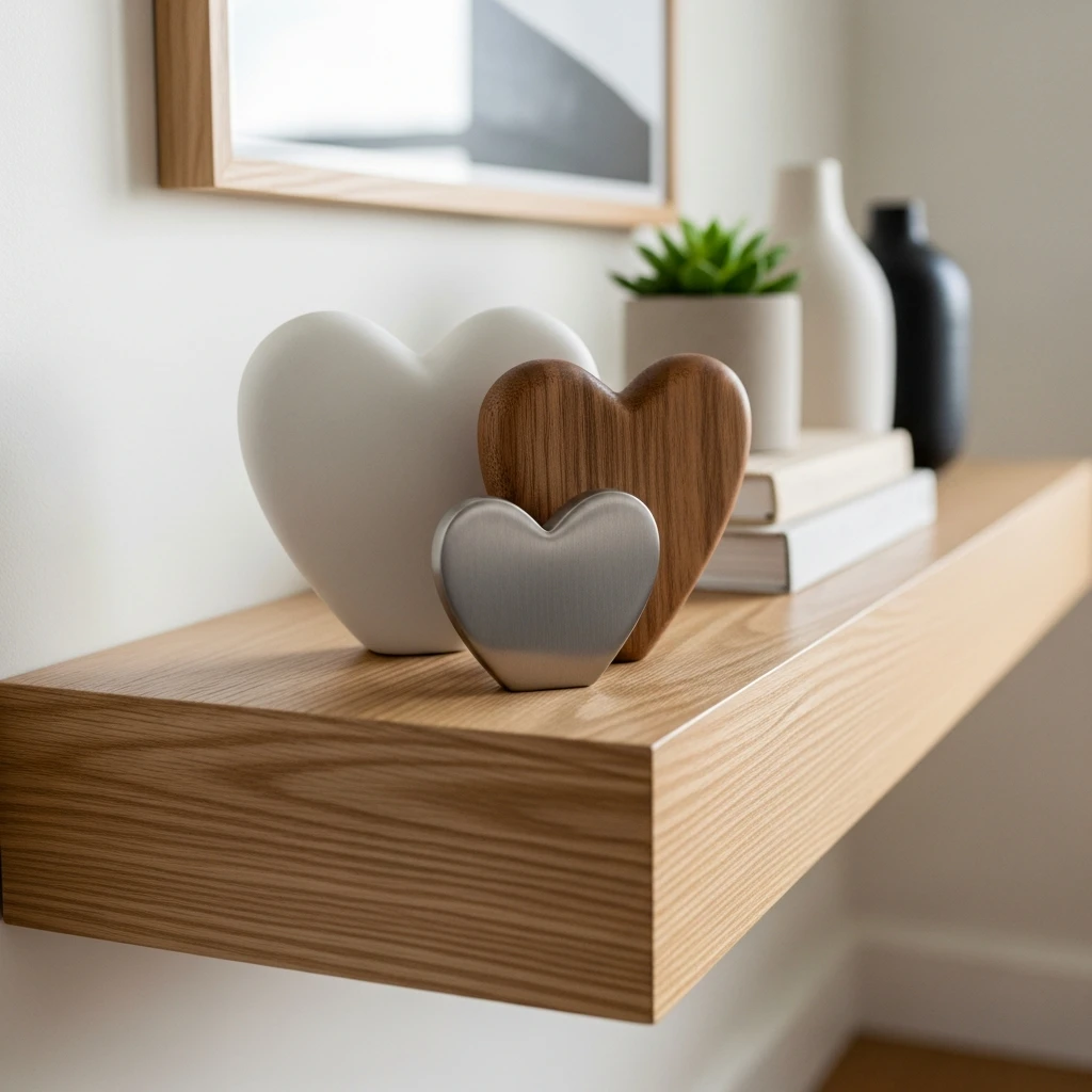 Minimalist Shelf Hearts - 50 Budget-Friendly & Beautiful Valentines Day Decorations for a Cozy Home