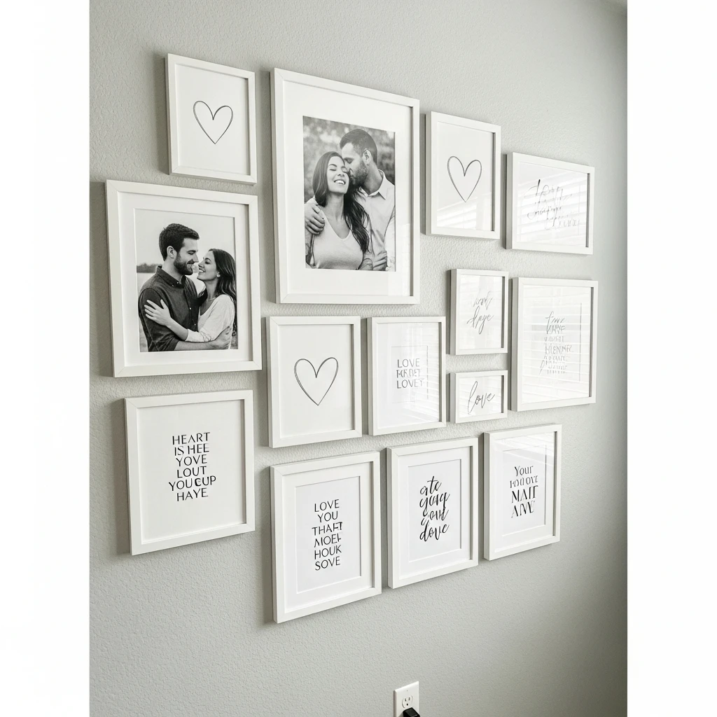 Cozy Heart Gallery Wall - 50 Simple & Cozy Valentines Day Wall Decor Ideas for a Beautiful Home