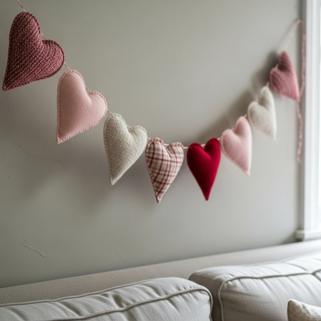 Cozy Fabric Heart Bunting - 50 Simple & Cozy Valentines Day Wall Decor Ideas for a Beautiful Home