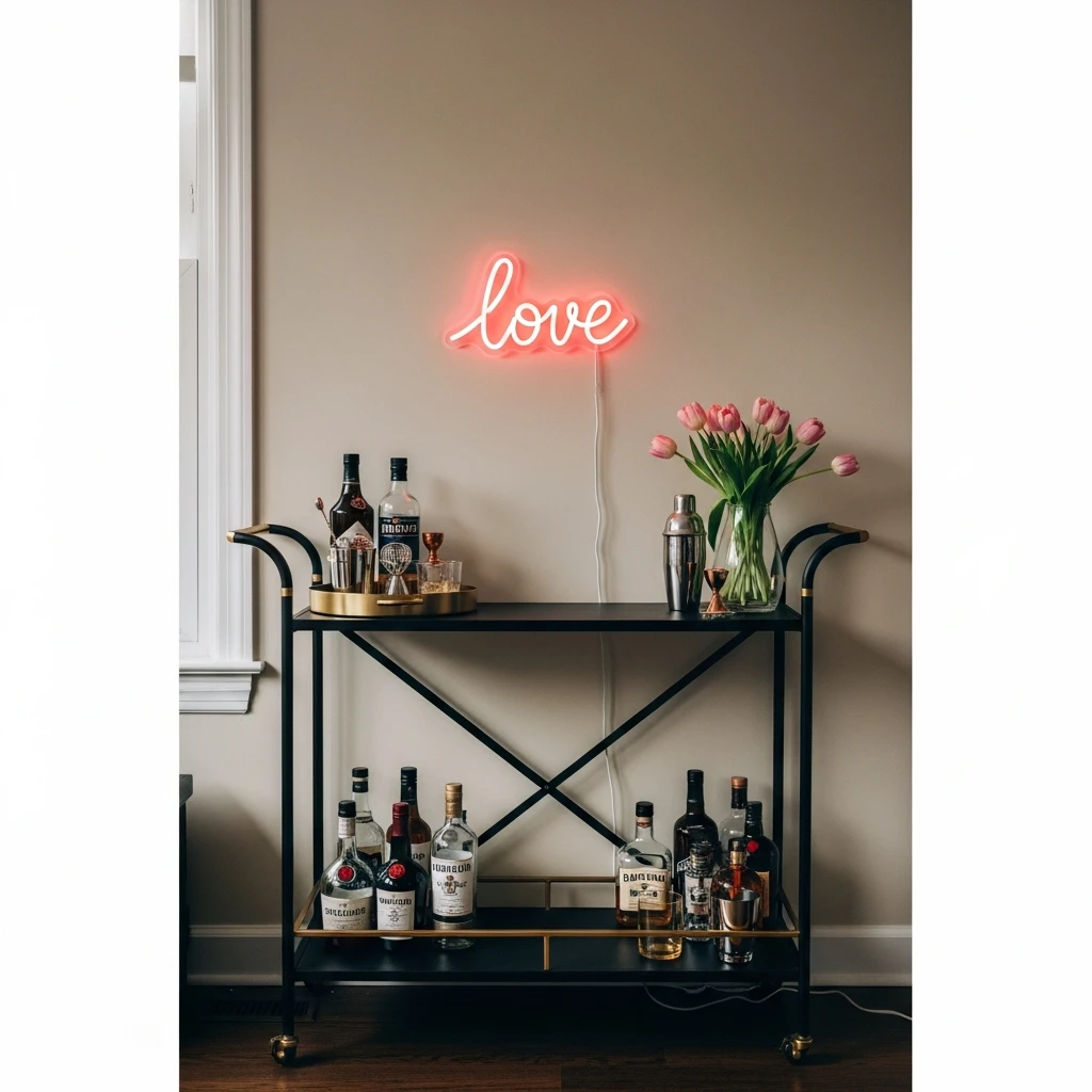 Modern Neon “Love” Glow - 50 Simple & Cozy Valentines Day Wall Decor Ideas for a Beautiful Home