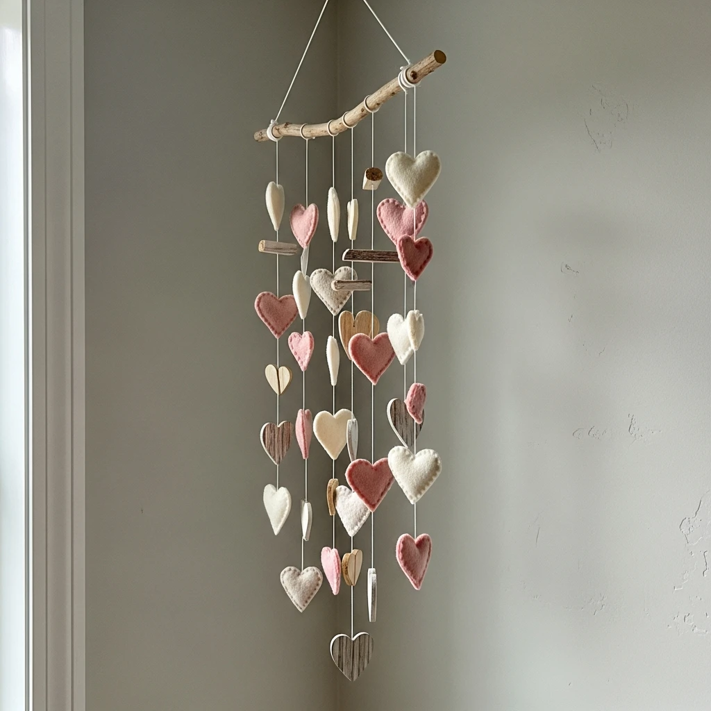 Airy Hanging Heart Mobile - 50 Simple & Cozy Valentines Day Wall Decor Ideas for a Beautiful Home