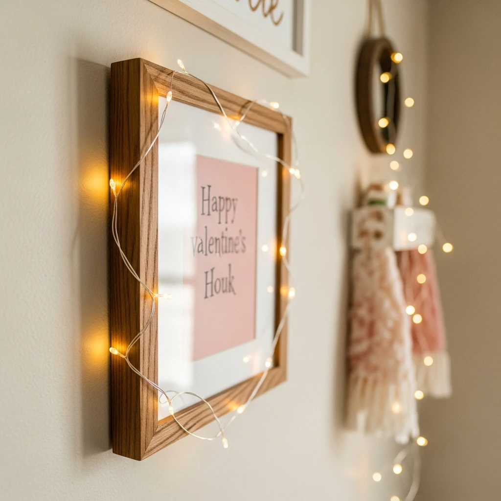 Simple Sconce Fairy Lights - 50 Simple & Cozy Valentines Day Wall Decor Ideas for a Beautiful Home