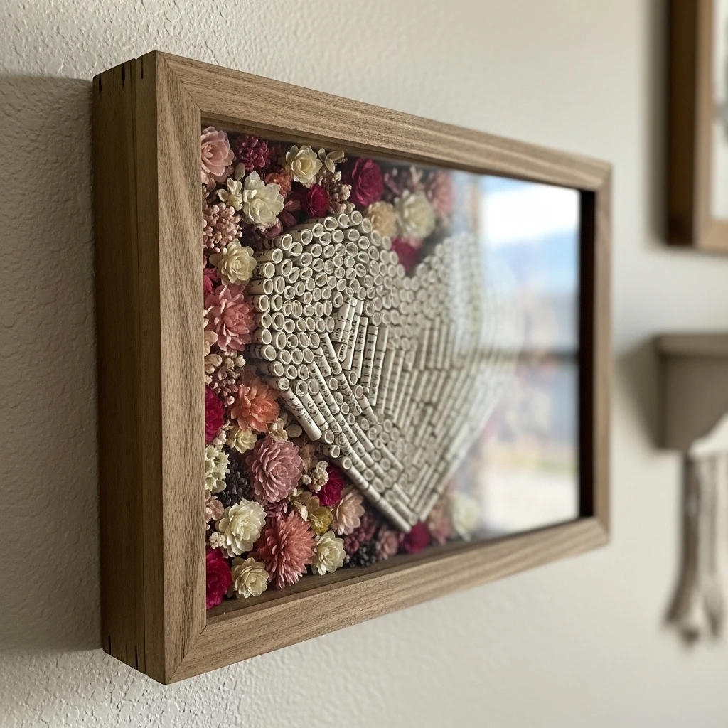 Filled Shadow Box Art - 50 Simple & Cozy Valentines Day Wall Decor Ideas for a Beautiful Home