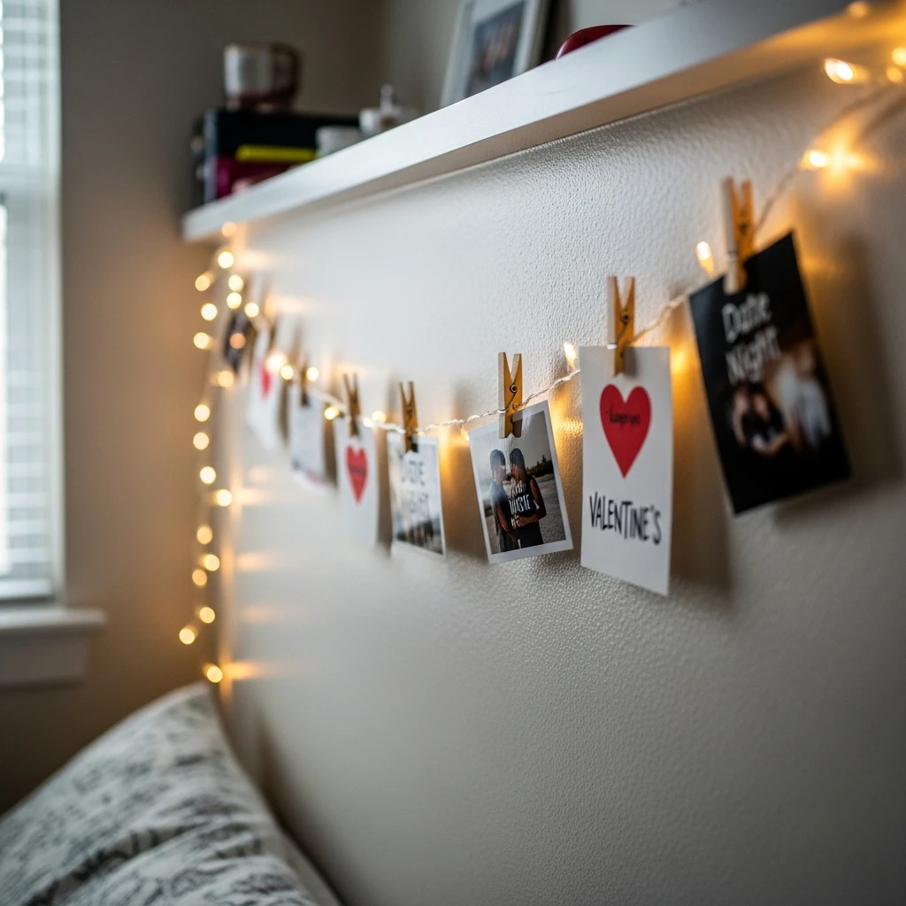 Cozy Photo String Lights - 50 Simple & Cozy Valentines Day Wall Decor Ideas for a Beautiful Home