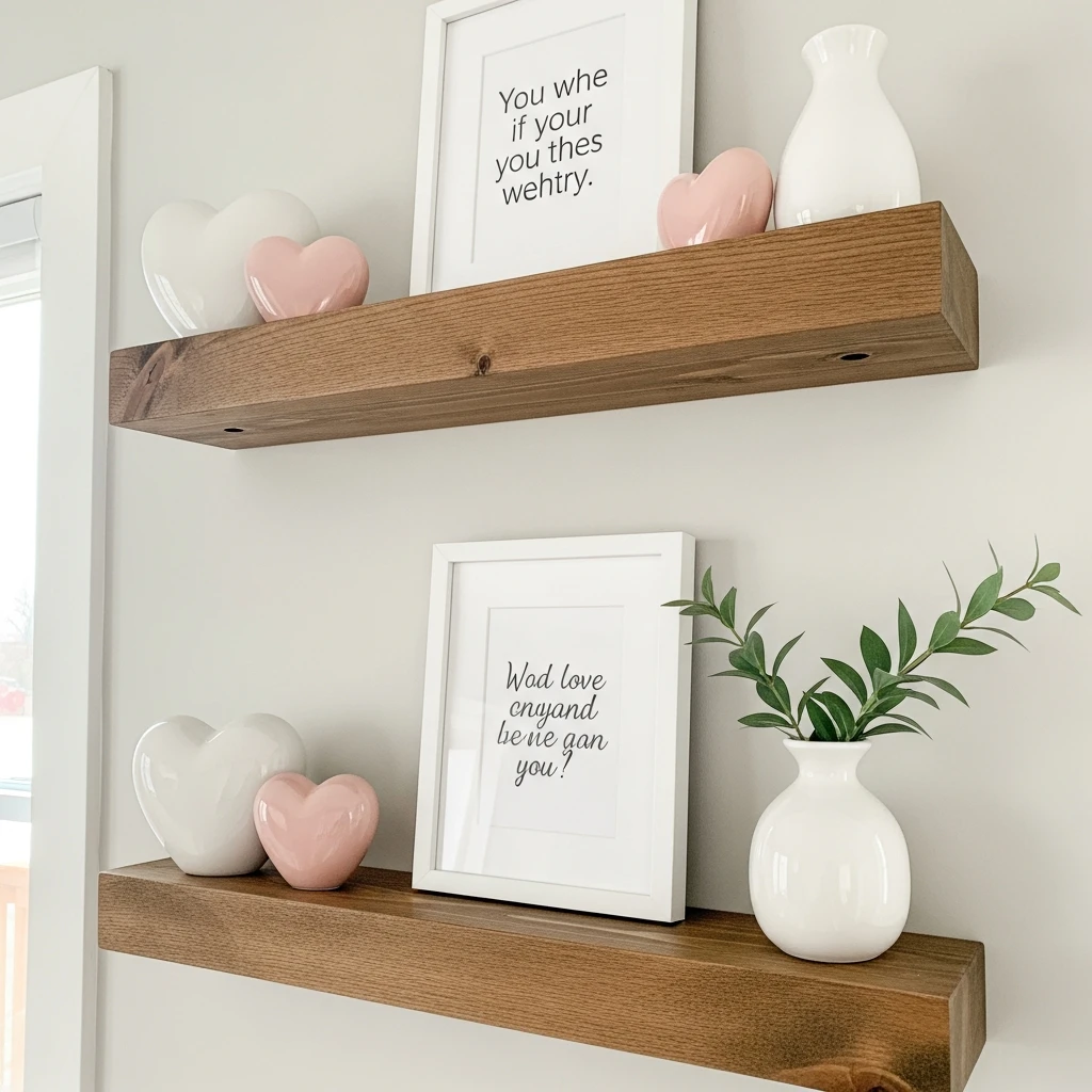 Clean Floating Shelf Decor - 50 Simple & Cozy Valentines Day Wall Decor Ideas for a Beautiful Home