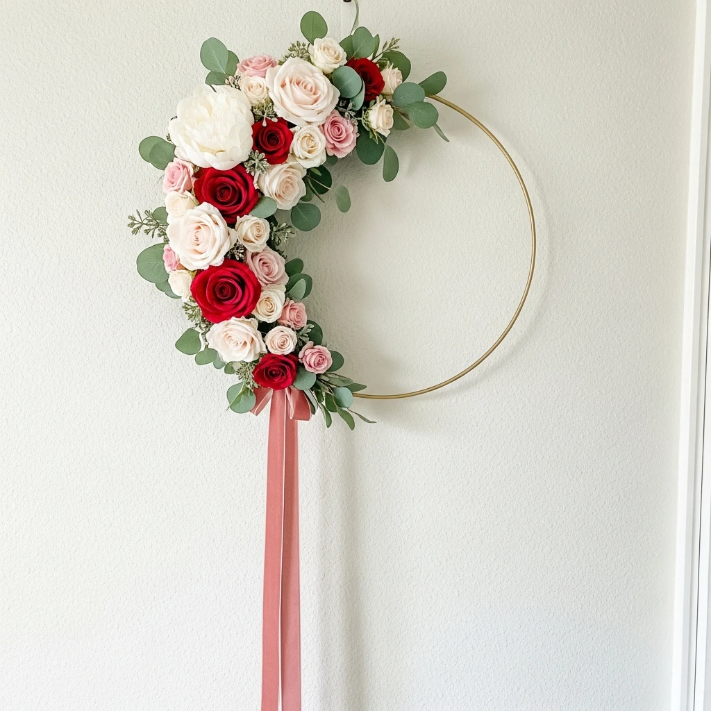 Asymmetrical Floral Hoop - 50 Simple & Cozy Valentines Day Wall Decor Ideas for a Beautiful Home