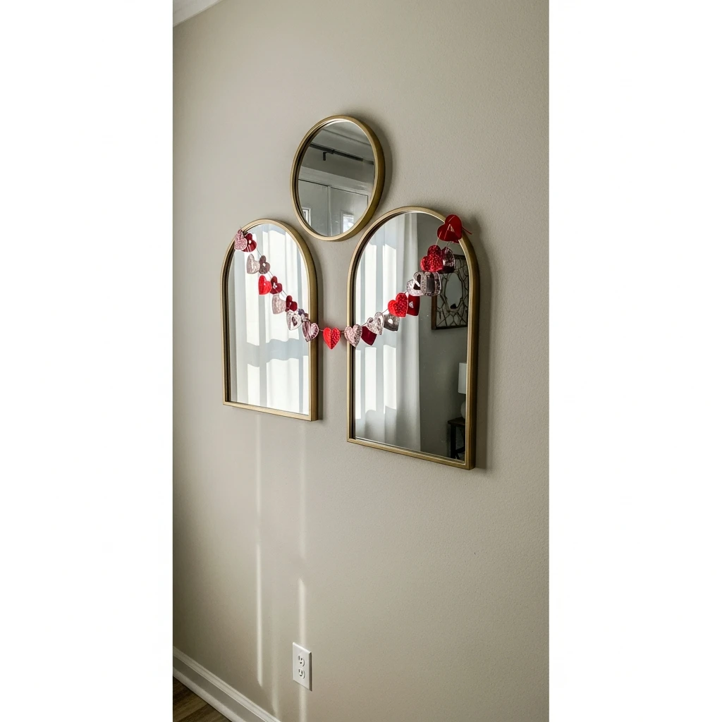 Glam Layered Mirror Look - 50 Simple & Cozy Valentines Day Wall Decor Ideas for a Beautiful Home