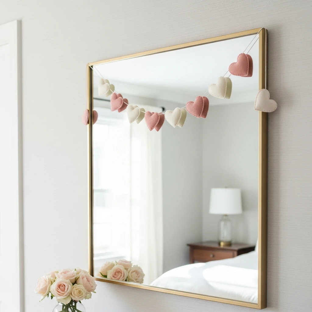 Chic Heart Mirror Accent - 50 Simple & Cozy Valentines Day Wall Decor Ideas for a Beautiful Home