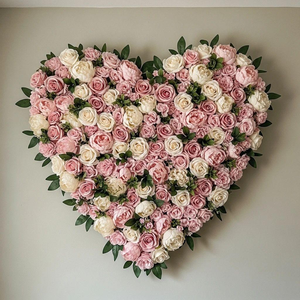 Beautiful Faux Floral Hearts - 50 Simple & Cozy Valentines Day Wall Decor Ideas for a Beautiful Home