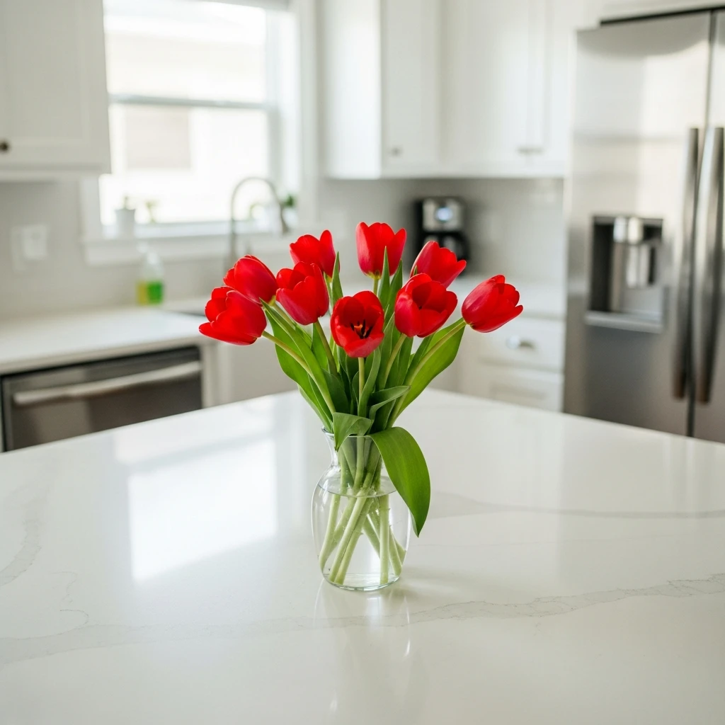Fresh Red Tulips - 50 Beautiful & Budget-Friendly Valentine's Kitchen Decor Ideas