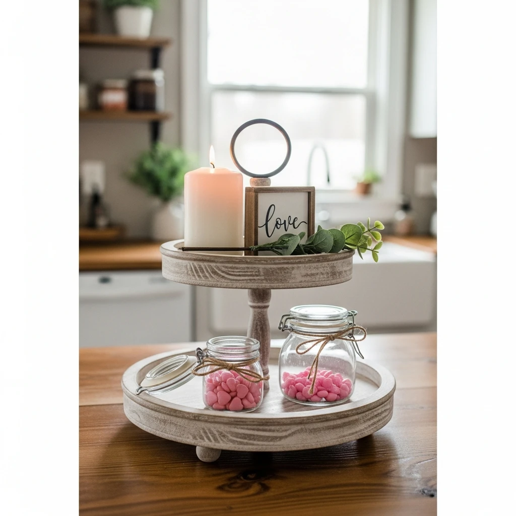 Minimal Tiered Tray - 50 Beautiful & Budget-Friendly Valentine's Kitchen Decor Ideas