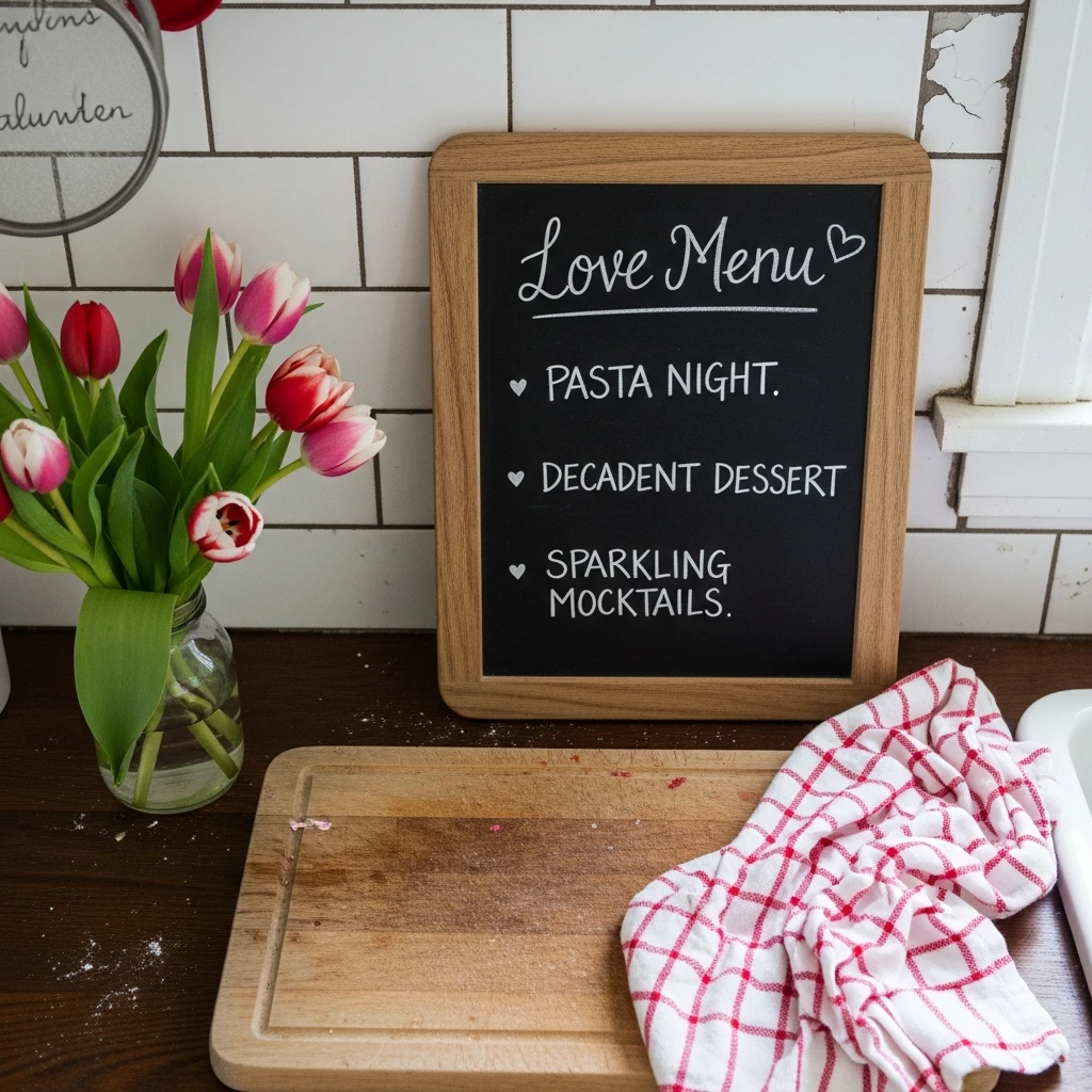 Chalkboard Love Menu - 50 Beautiful & Budget-Friendly Valentine's Kitchen Decor Ideas
