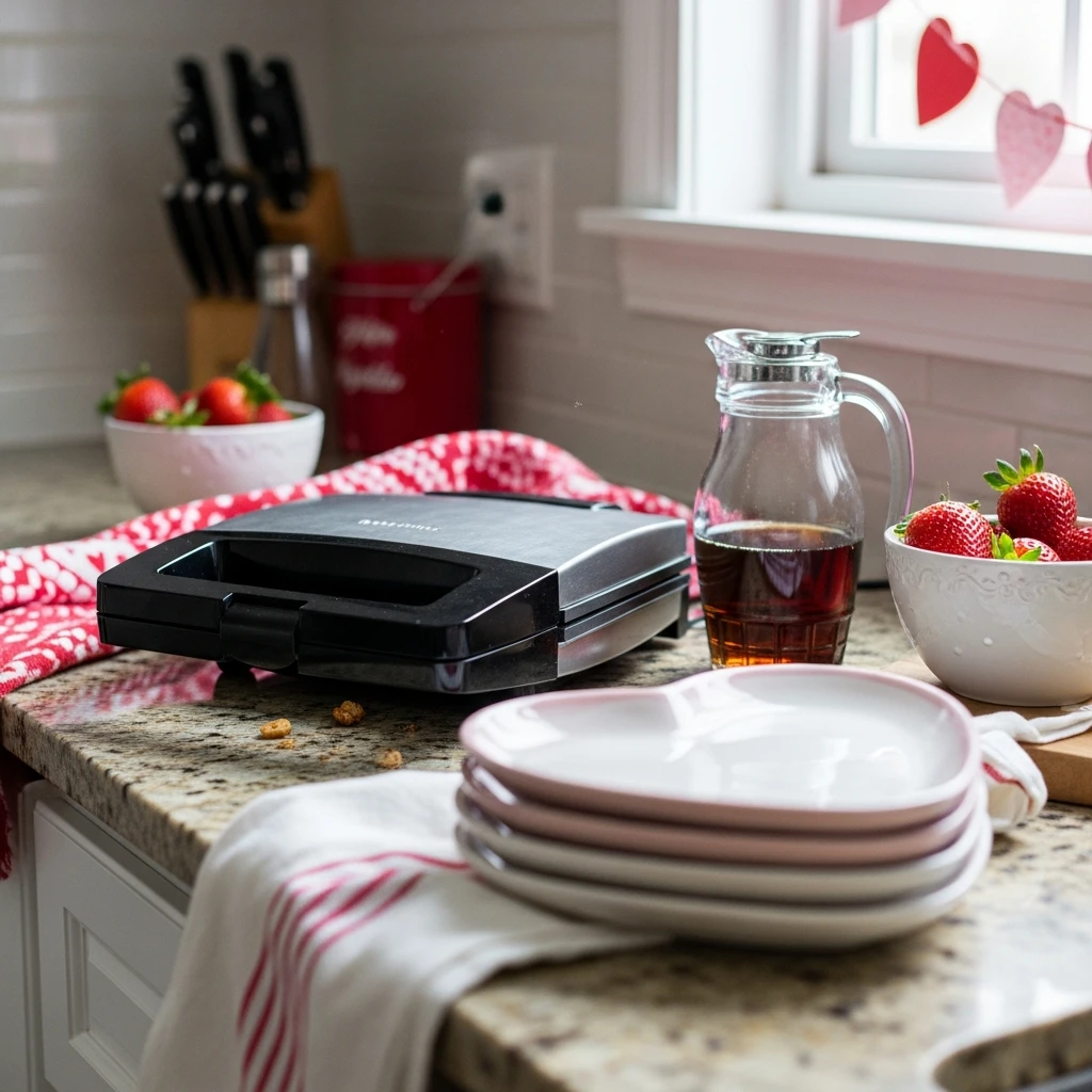 Waffle Brunch Setup - 50 Beautiful & Budget-Friendly Valentine's Kitchen Decor Ideas