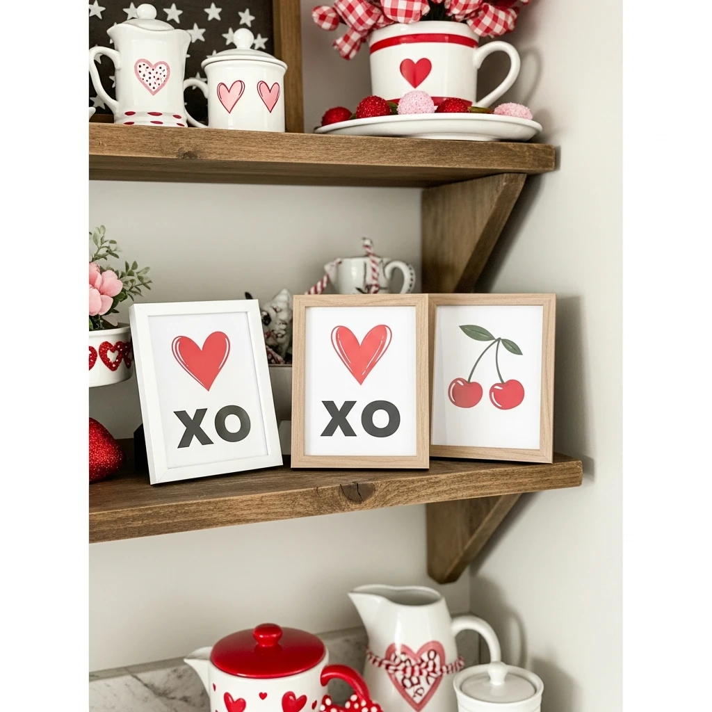 Small Framed Printables - 50 Beautiful & Budget-Friendly Valentine's Kitchen Decor Ideas