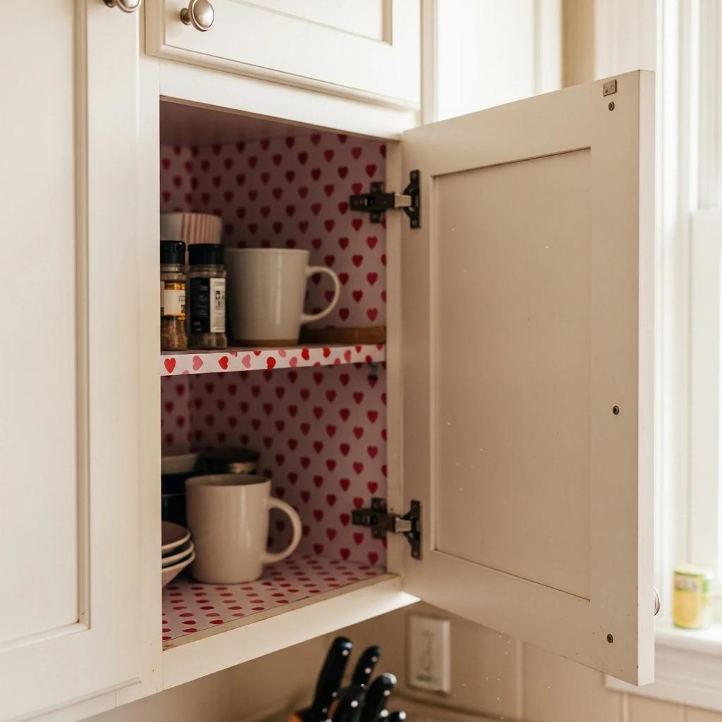 Heart Shelf Liner - 50 Beautiful & Budget-Friendly Valentine's Kitchen Decor Ideas