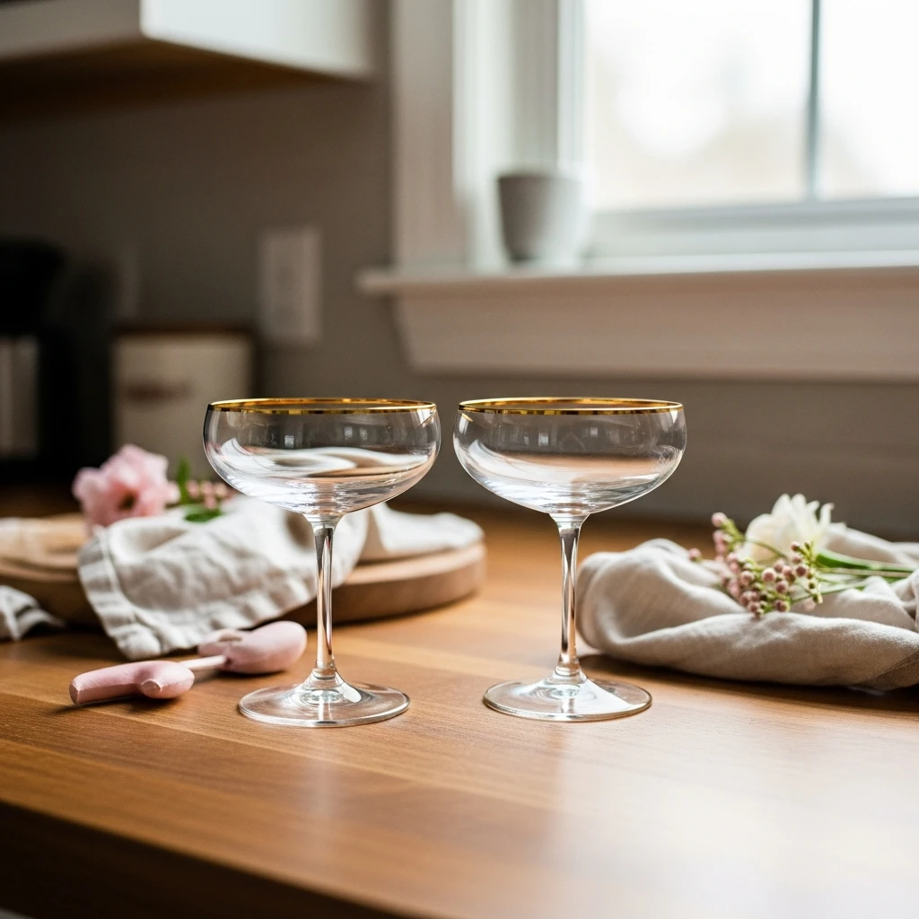 Gold Rimmed Glasses - 50 Beautiful & Budget-Friendly Valentine's Kitchen Decor Ideas