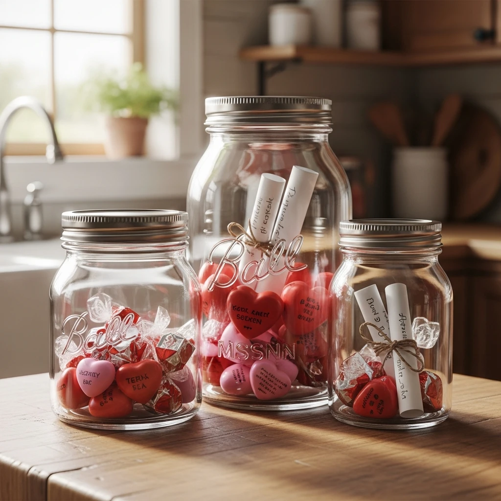 Sweet Jars for Valentine Treats - 50 Beautiful & Budget-Friendly Valentine's Kitchen Decor Ideas