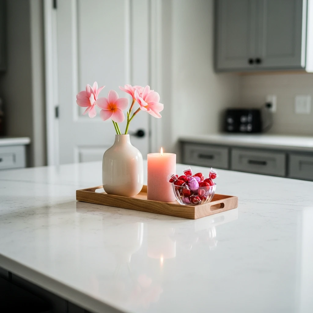 Simple Island Tray - 50 Beautiful & Budget-Friendly Valentine's Kitchen Decor Ideas