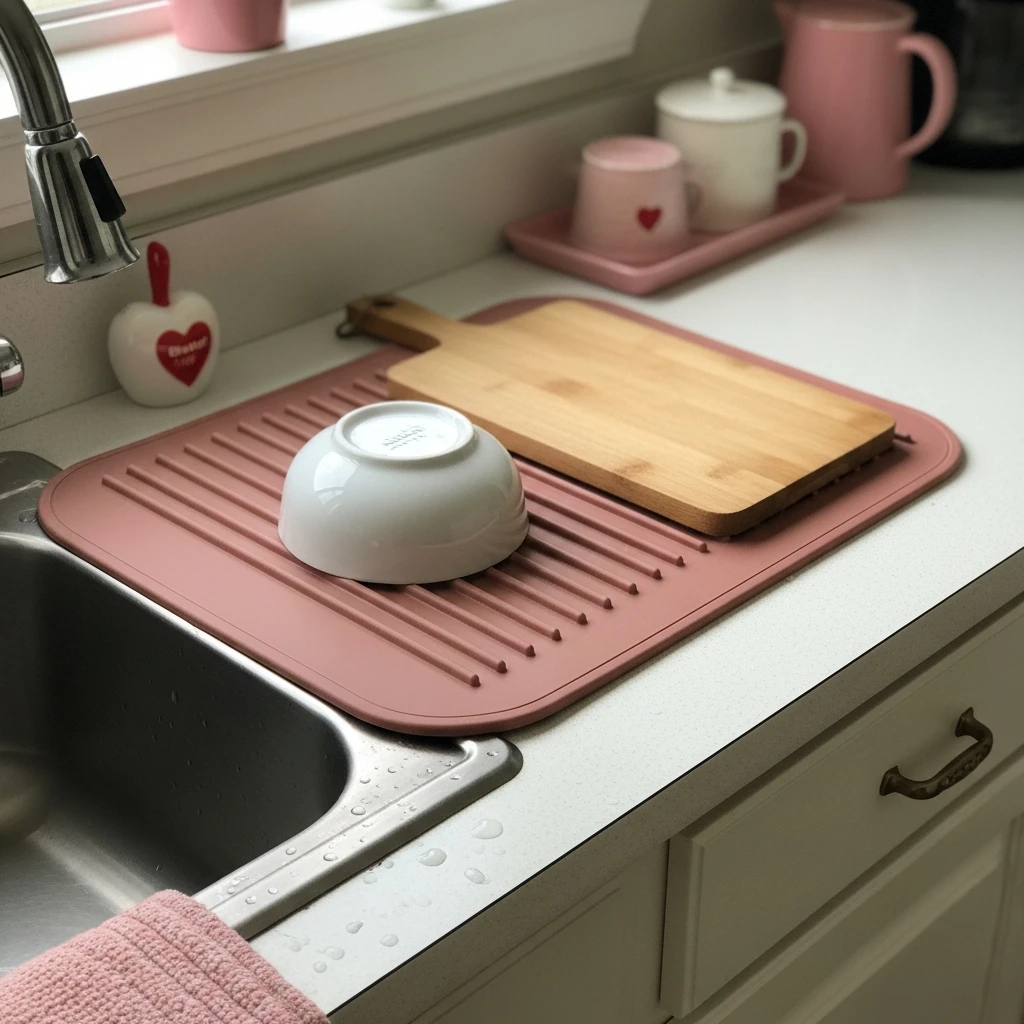 Themed Drying Mat - 50 Beautiful & Budget-Friendly Valentine's Kitchen Decor Ideas