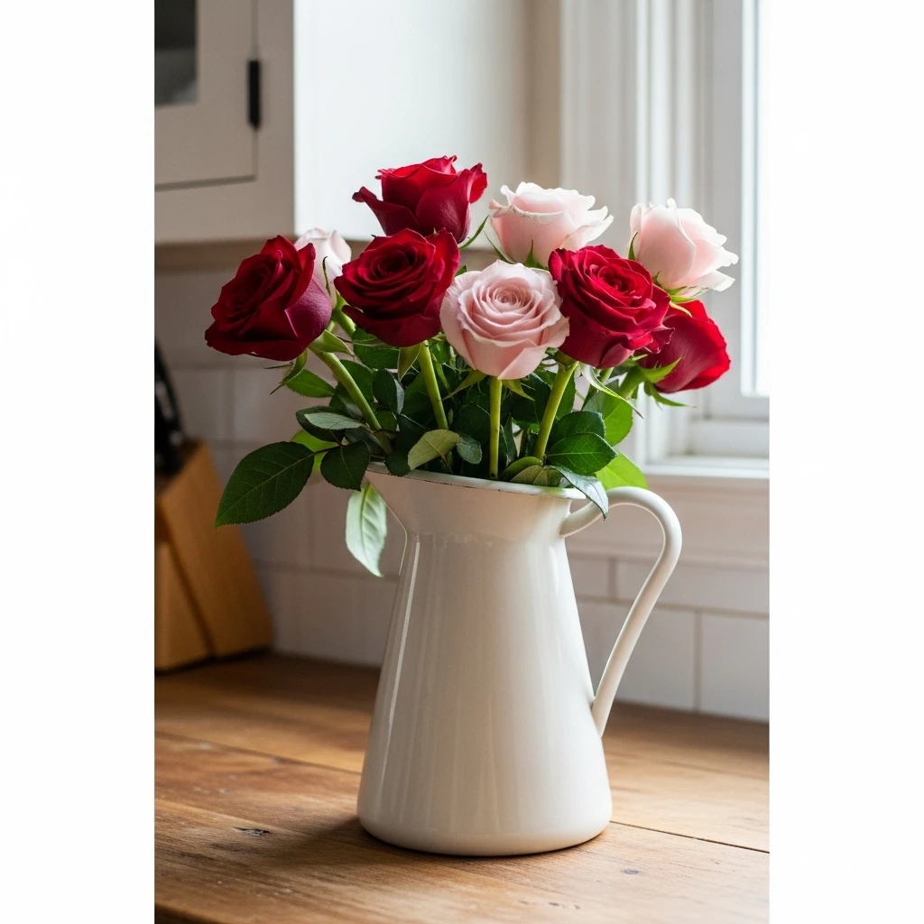 Pitcher as a Vase - 50 Beautiful & Budget-Friendly Valentine's Kitchen Decor Ideas