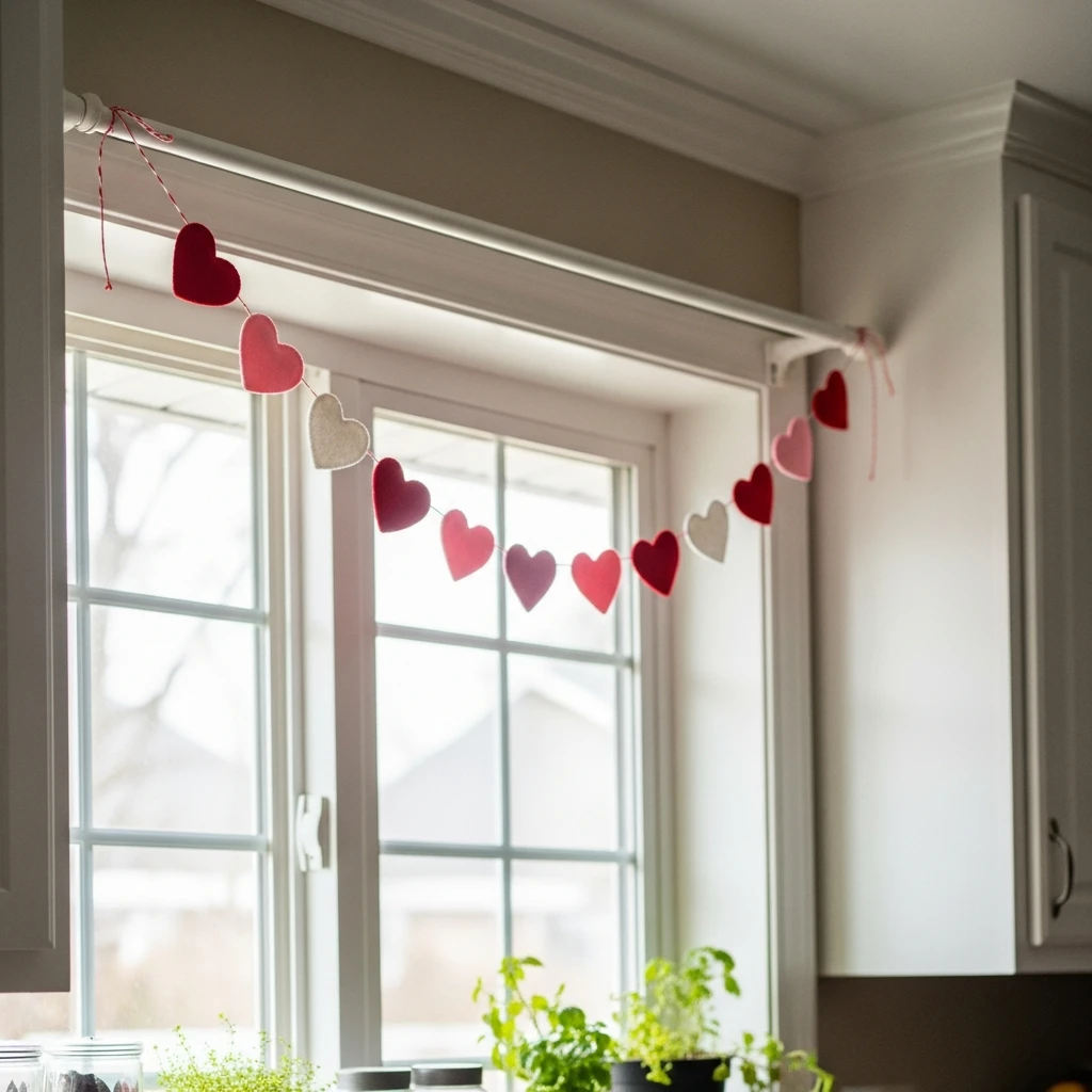 Garland Over Window - 50 Beautiful & Budget-Friendly Valentine's Kitchen Decor Ideas
