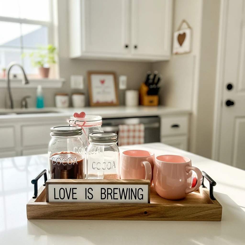 Cozy Coffee Station - 50 Beautiful & Budget-Friendly Valentine's Kitchen Decor Ideas