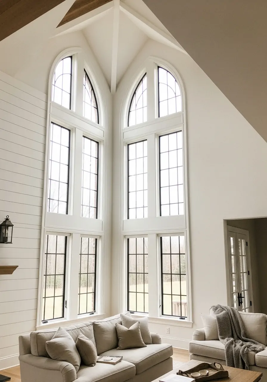 Tall Arched Windows - 50 Vaulted Ceiling Living Room Ideas