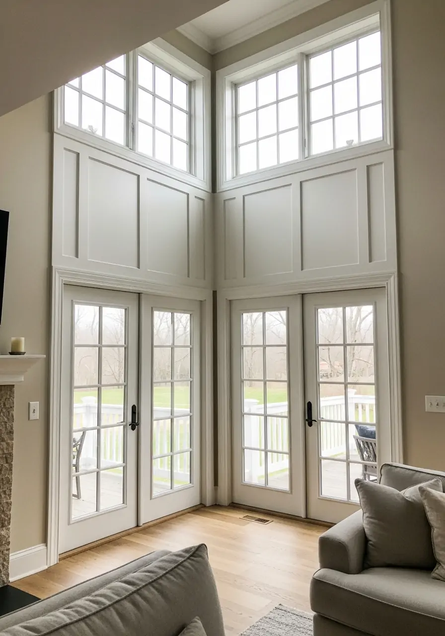 Large French Doors - 50 Vaulted Ceiling Living Room Ideas