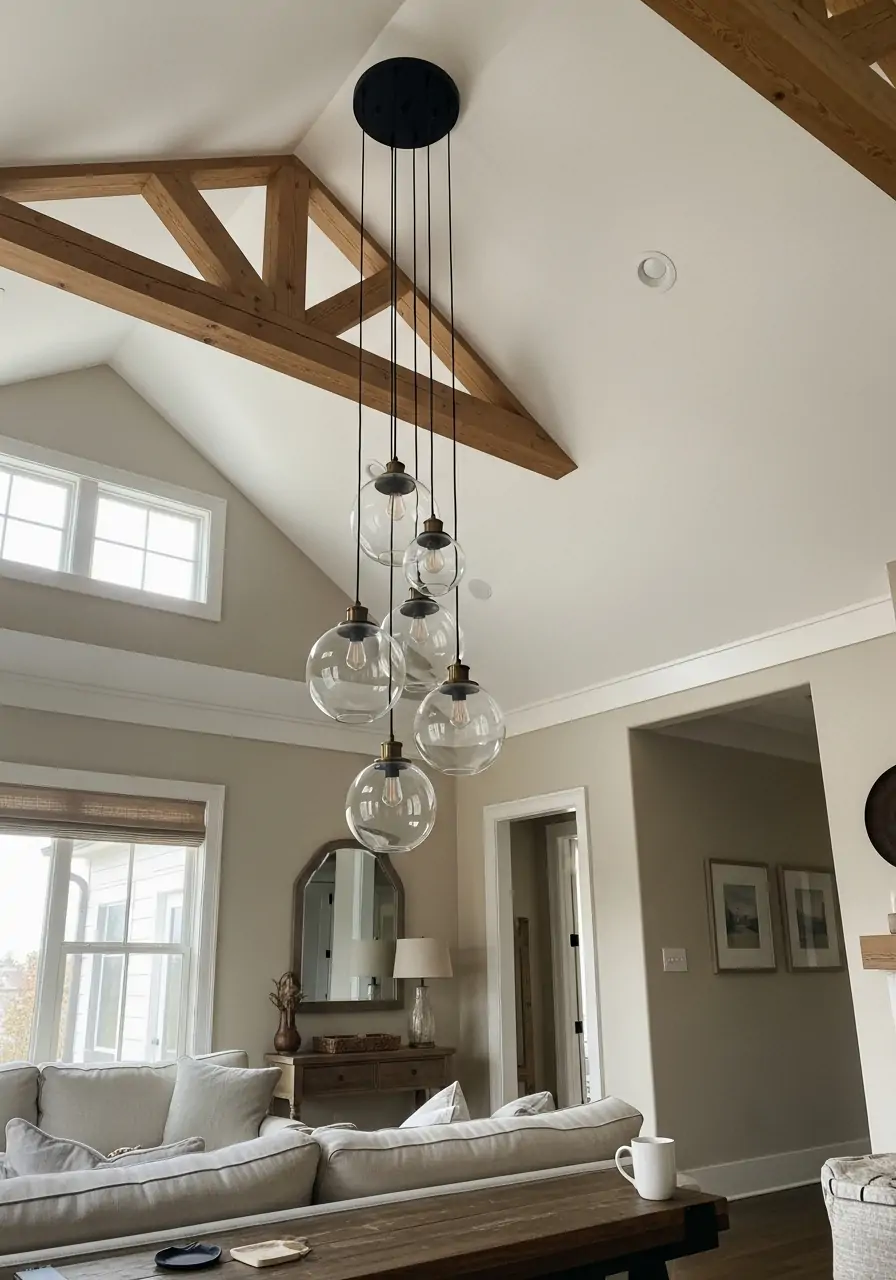 Layered Pendant Lights - 50 Vaulted Ceiling Living Room Ideas