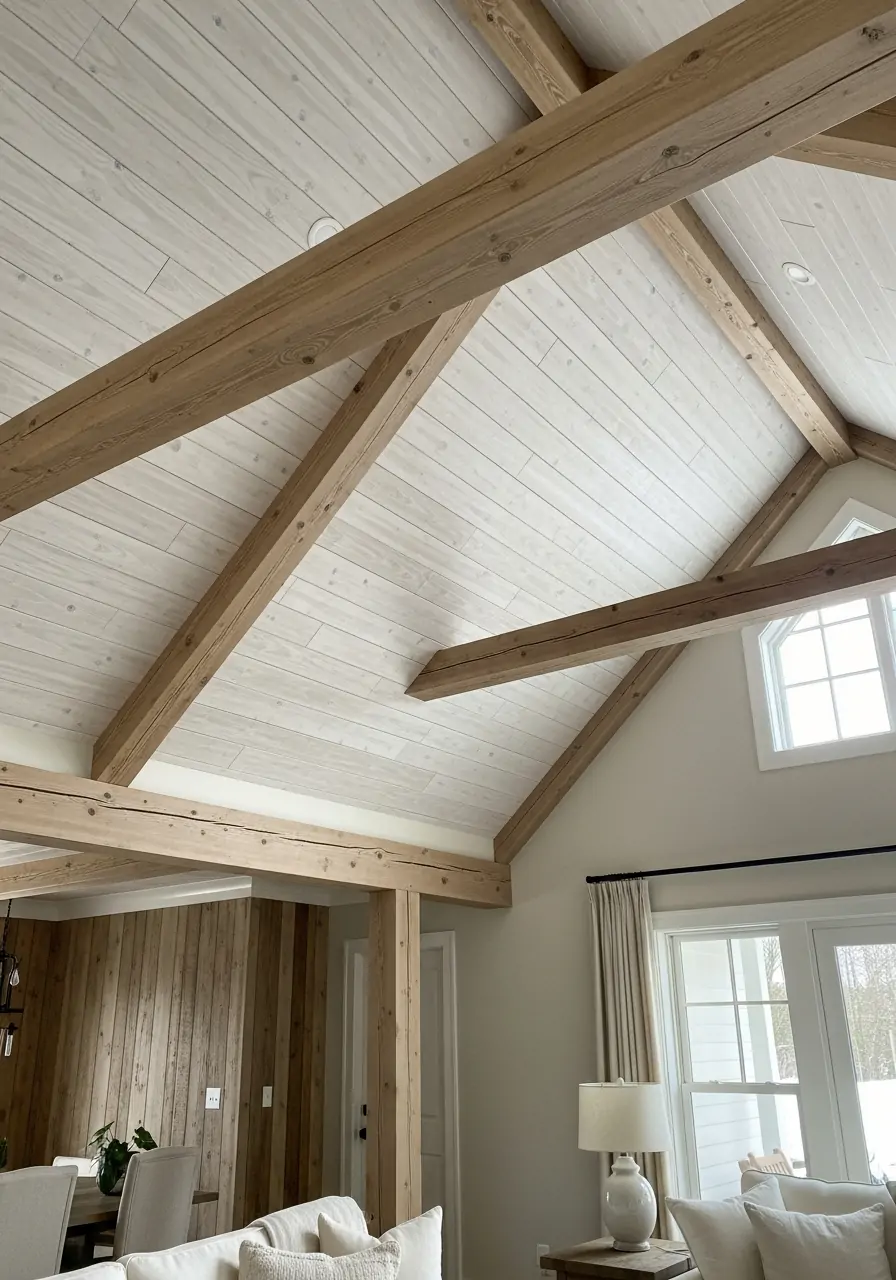 Whitewash Farmhouse Finish - 50 Vaulted Ceiling Living Room Ideas