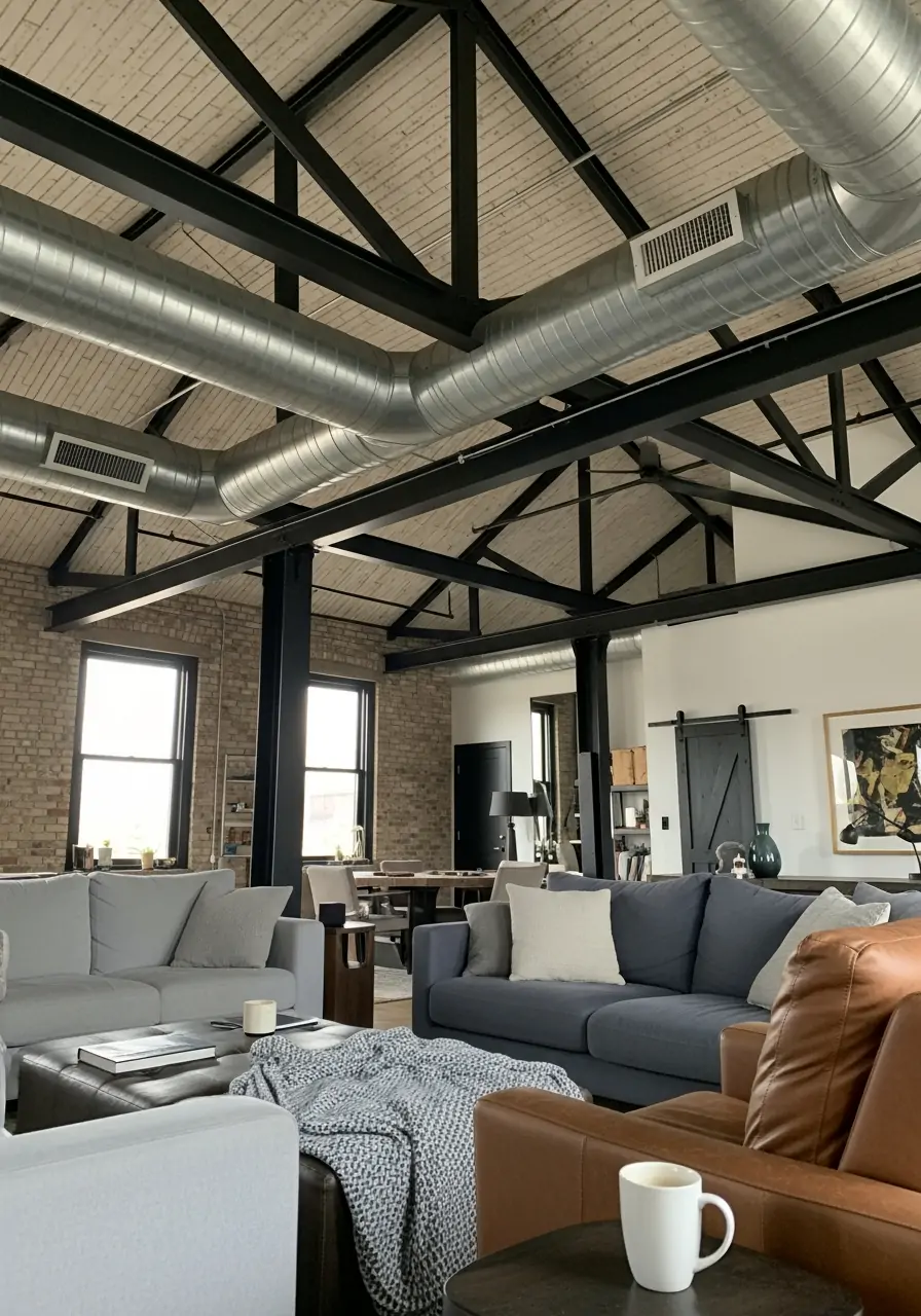 Industrial Metal Accents - 50 Vaulted Ceiling Living Room Ideas
