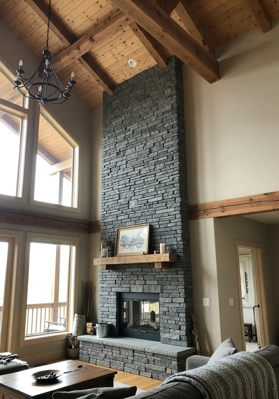 Floor-to-Ceiling Fireplace - 50 Vaulted Ceiling Living Room Ideas