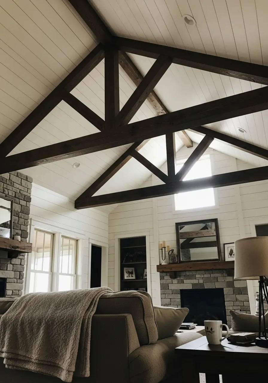 Rustic Wooden Trusses - 50 Vaulted Ceiling Living Room Ideas