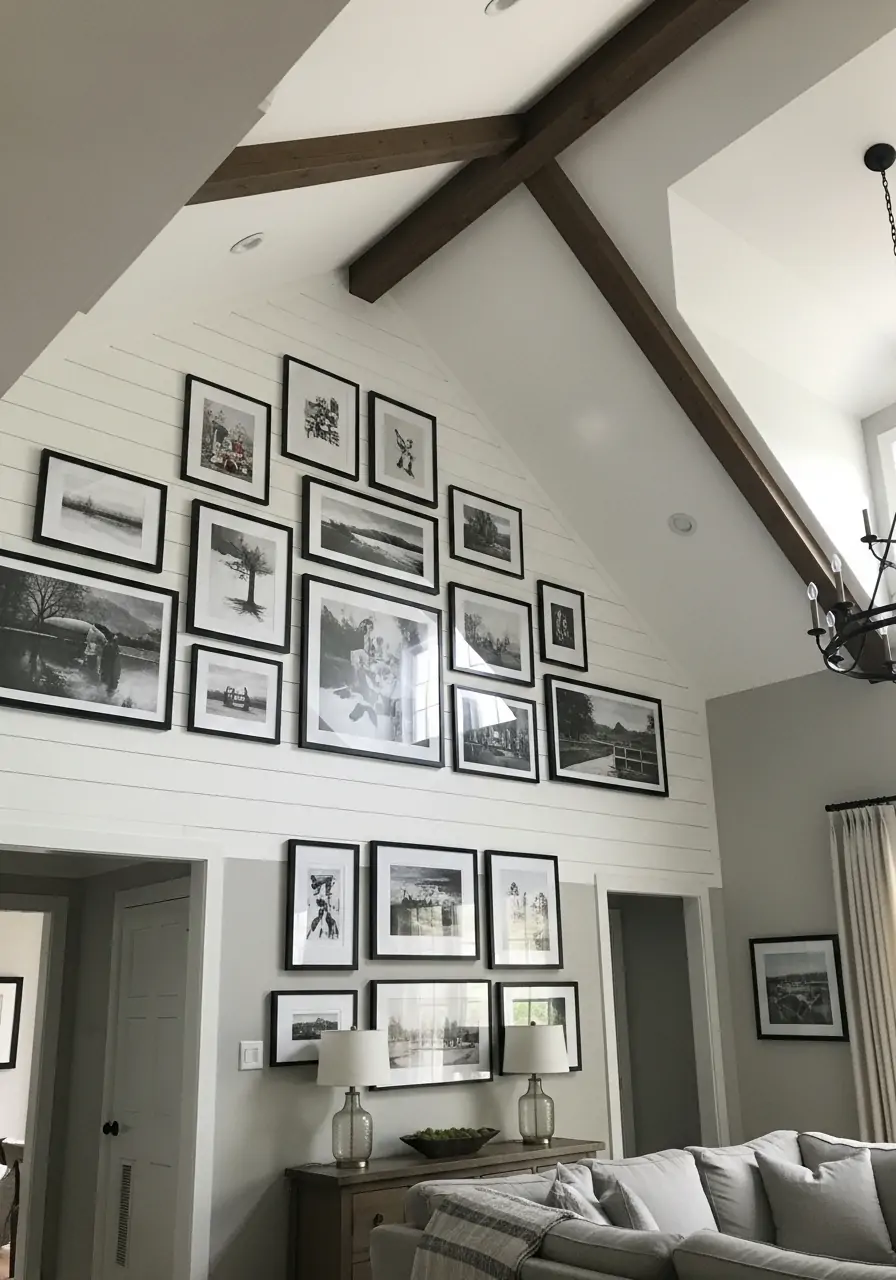 Gallery Wall Slope - 50 Vaulted Ceiling Living Room Ideas