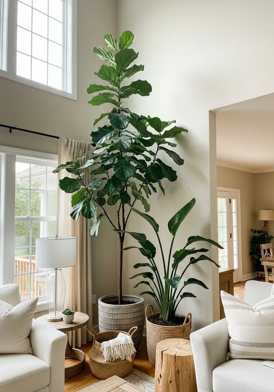 Large Indoor Plants - 50 Vaulted Ceiling Living Room Ideas