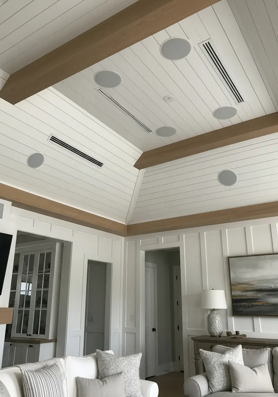 Hidden Sound System - 50 Vaulted Ceiling Living Room Ideas