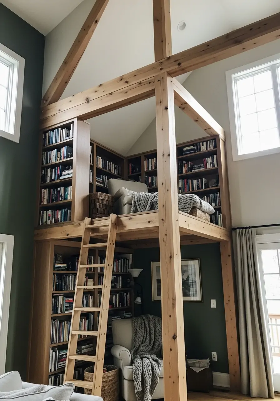 Reading Nook Loft - 50 Vaulted Ceiling Living Room Ideas