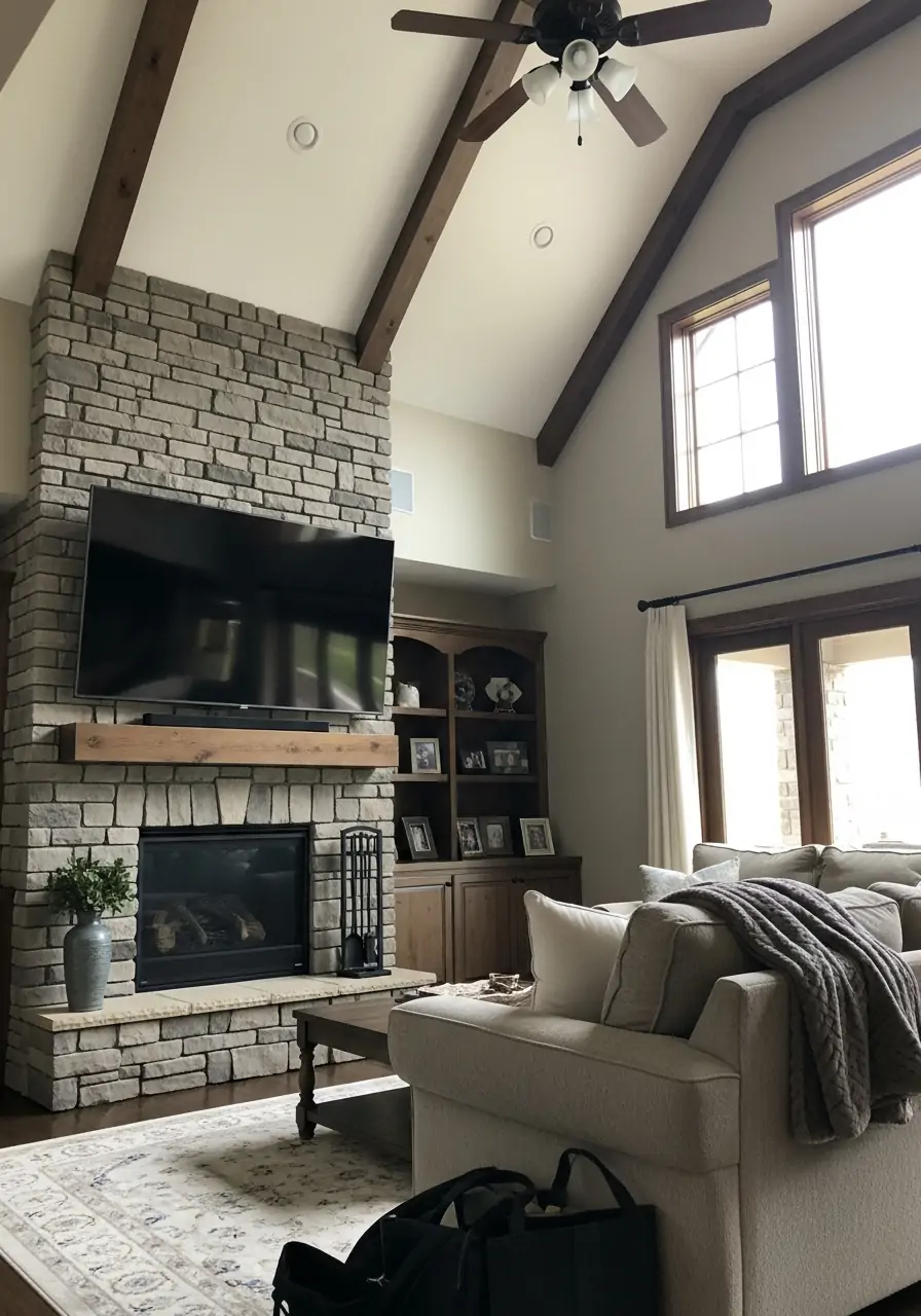 High Mounted Focal Point - 50 Vaulted Ceiling Living Room Ideas