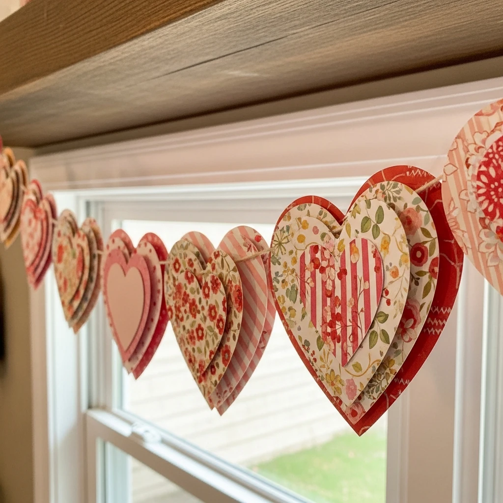 Layered Paper Heart Garland - 50 Beautiful DIY Valentine's Day Decorations for a Cozy Home