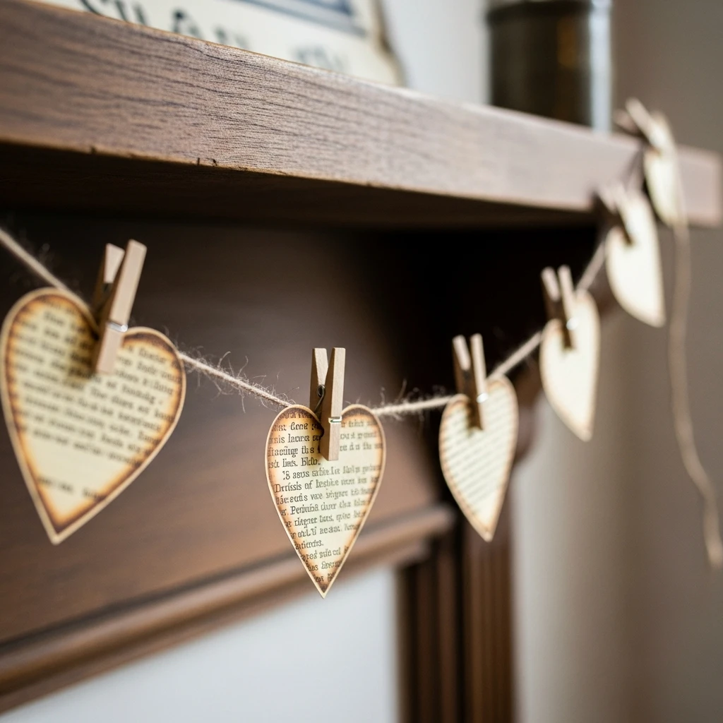 Book-Page Heart Garland - 50 Beautiful DIY Valentine's Day Decorations for a Cozy Home