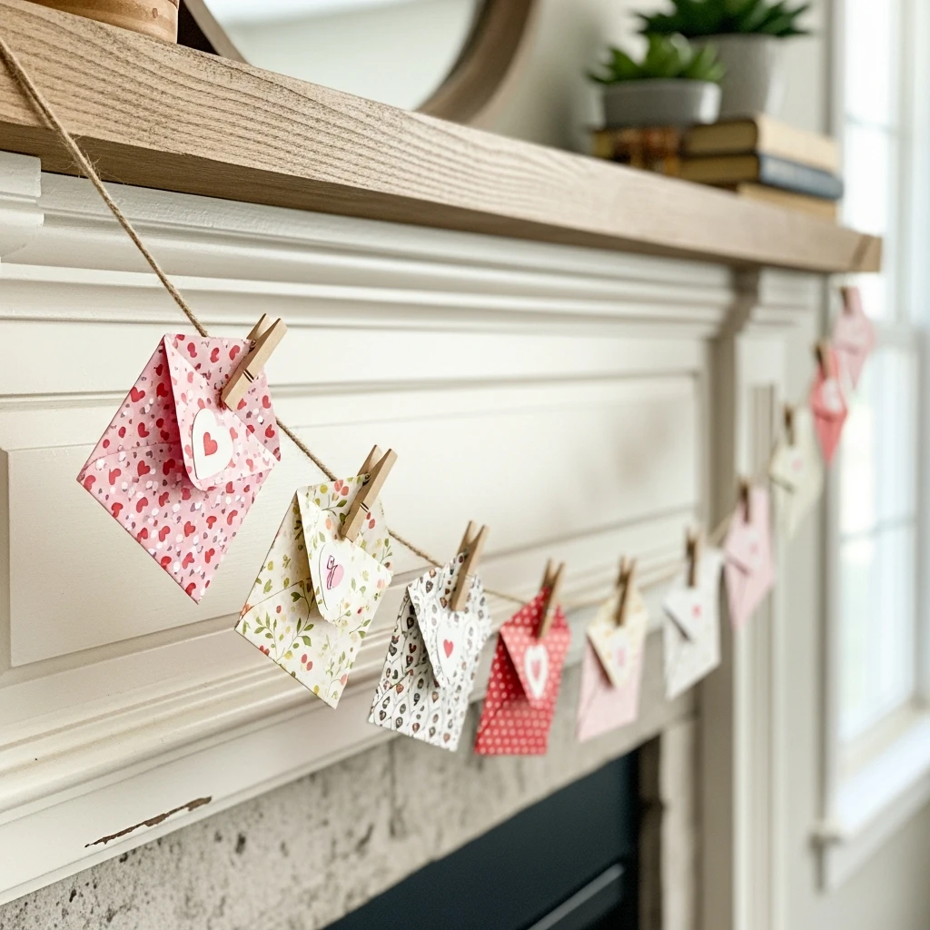 Mini Envelope Banner - 50 Beautiful DIY Valentine's Day Decorations for a Cozy Home