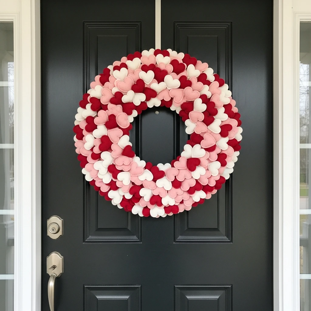 Layered Felt Heart Wreath - 50 Beautiful DIY Valentine's Day Decorations for a Cozy Home