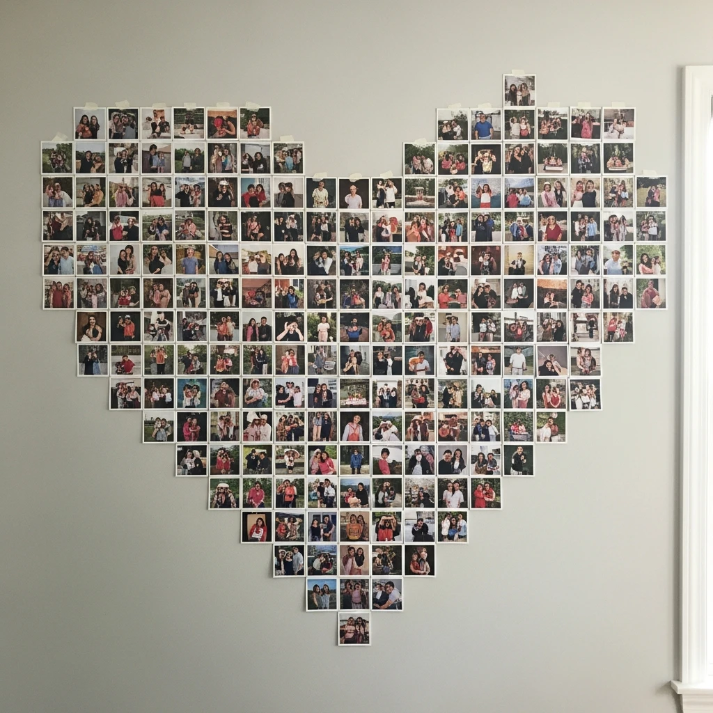 Heart Photo Wall - 50 Beautiful DIY Valentine's Day Decorations for a Cozy Home