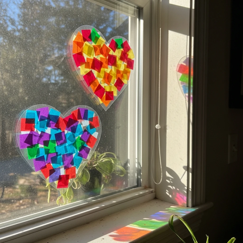 Window Heart Suncatchers - 50 Beautiful DIY Valentine's Day Decorations for a Cozy Home